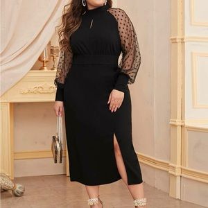 SHEIN Modely Plus Dobby Mesh Sleeve Split Hem Peekaboo Dress size 2x black